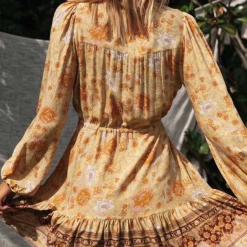 HP💝Yellow vneck boho minidress - Picture 2 of 8